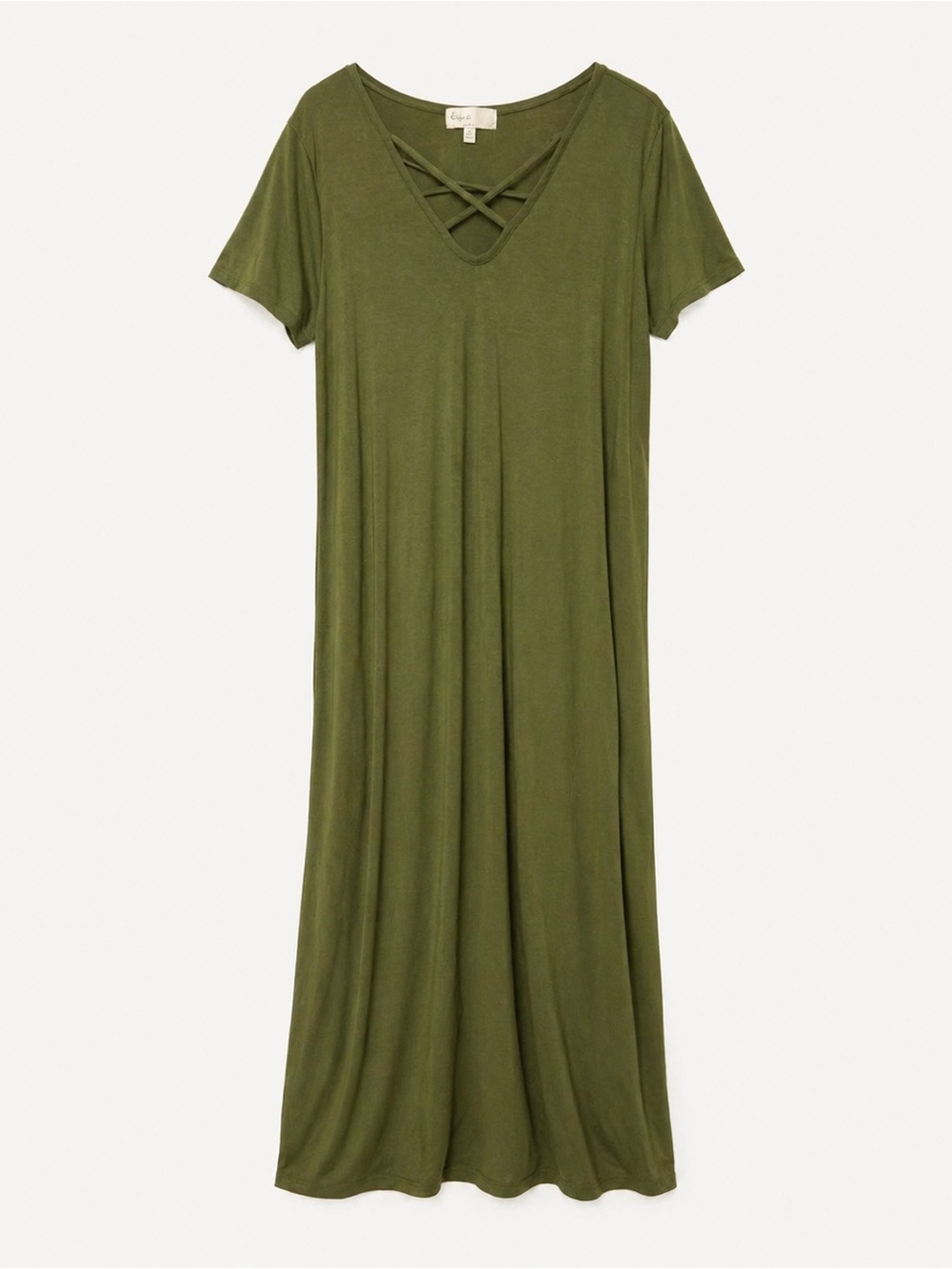 Perfect Peach Olive Green Crisscross V-Neck Top With Pockets.